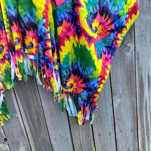 Hippie tie dyed shawl ties at neck fringe one size fits most - Picture 7 of 10